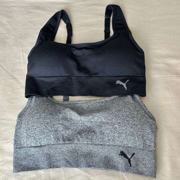 PUMA Women's Seamless Sports Bra Medium Black/Gray Convertible Back Design Set 2 - Picture 1 of 14